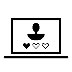 Online user rating icon - Flat design, glyph style icon - Black enclosed in a computer