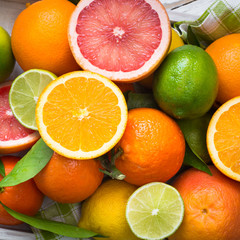 Citrus fruit. Whole and sliced fruits