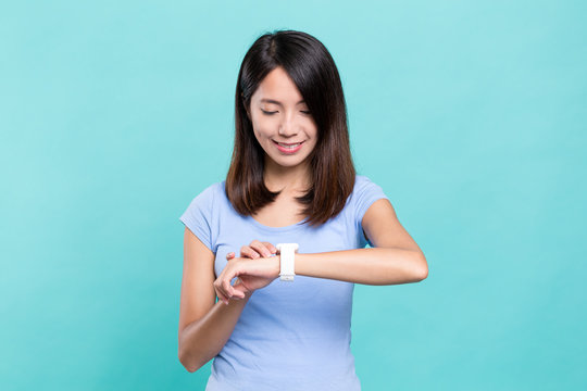 Woman using smartwatch