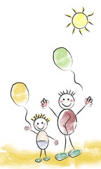 Pareja de niños felices con un globo 