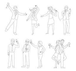 Office party people set thin line vector