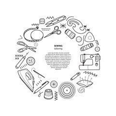 Sewing kit vector round frame