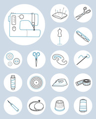 Set of sewing tools vector icons