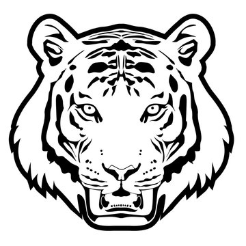 Tiger head monochrome vector illustration.