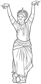 Indian dance vector illustration variant 3, classical Indian dance, Odissi dancer series