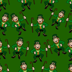 Seamless repeating pattern with dancing by Saint Patrick.Vector