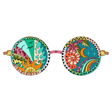 Hand Drawn Hippie Sun Glasses.