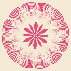 A doily flower with concentric waves in pink and ivory