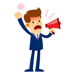 Angry Businessman Yelling Through a Loud Speaker