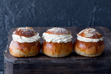 Semla traditional swedish homemade sweet roll bun baked in various forms in the Nordic countries on...