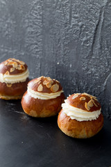 Fresh baked homemade buns on the table for breakfast Baking traditional Swedish semla bread