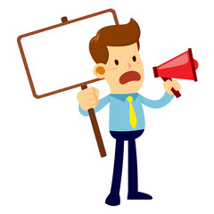 Angry Businessman Talking Through a Loud Speaker While Carry Sig