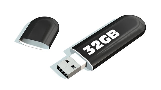 black 32 GB USB Flash Memory Drives isolated on white