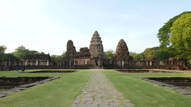 Phimai Historical Park, ancient Khmer settlement, temple, old ruins and travel destination in North East Thailand.