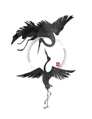Obraz premium dancing cranes vector