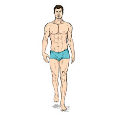Vector Sketch Fashion Male Model in Underwear