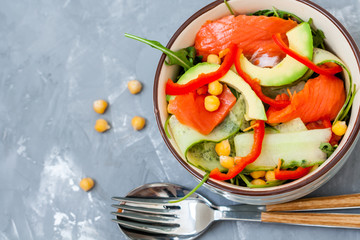 Salad with salmon and chickpeas. Love for a healthy food concept