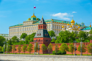 View of Moscow Kremlin and Kremlin Palace at bright sunny summer day