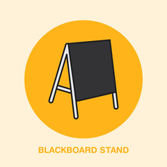 Blackboard stand line icon. Cafe menu outdoor advertising. Exhibition and promotion design element. Trade objects flat sign.