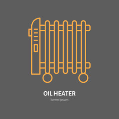 Oil heater vector line icon, electric radiator. House heating equipment. Interior object flat sign, design element.