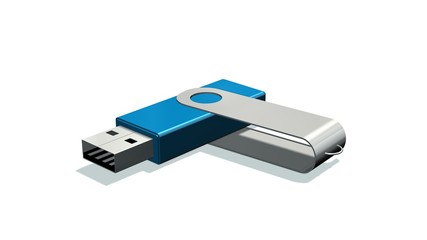 blue USB Flash Memory Drives isolated on white