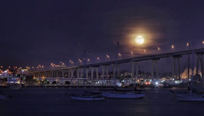 Fototapeta na wymiar Moon over the bridge