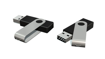 black USB Flash Memory Drives isolated on white