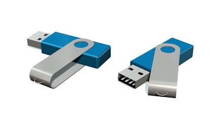 blue USB Flash Memory Drives isolated on white