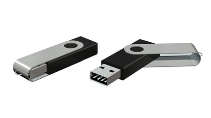 black USB Flash Memory Drives isolated on white