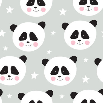 seamless cute panda pattern vector illustration