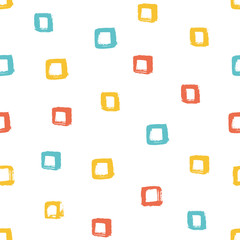 Seamless multicolored baby vector free hand doodle square texture, dry brush ink art.