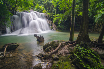 Deep forest waterfall at Erawan waterfall National Park Kanjanaburi Thailand