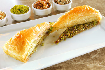 Baklava with pistachio. Turkish traditional dessert