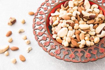 walnut meats. assortment of nuts. cashews, almonds, hazelnuts, B