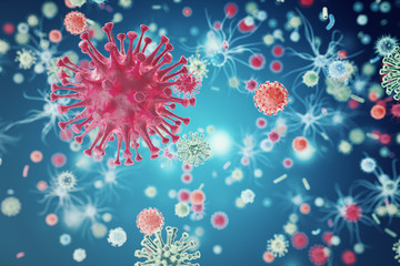 bacteria virus or germs microorganism cells. 3d rendering - obrazy, fototapety, plakaty