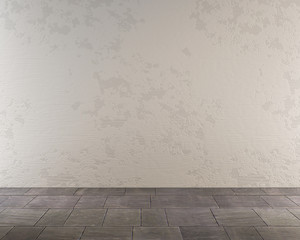 Fototapeta premium Room with rough white wall and grey stone floor