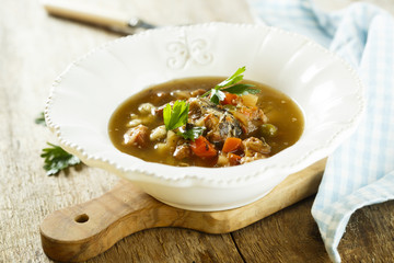 Eel soup. Traditional recipe from northern Germany