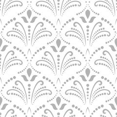 Floral vector light silver ornament. Seamless abstract classic background with flowers. Pattern with repeating elements