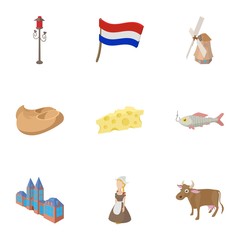 Country Holland icons set, cartoon style
