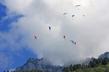 Paragliders in the French Alps