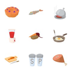 Cooking icons set, cartoon style