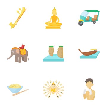 Country Thailand icons set, cartoon style