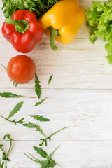 bell pepper, green salad and arugula, top view