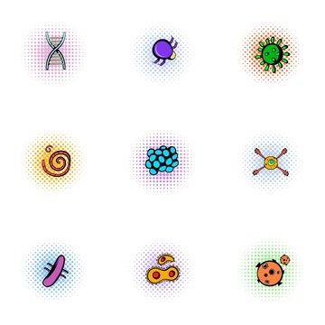 Viruses icons set, pop-art style