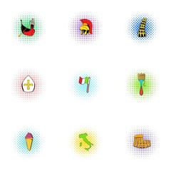 Holiday in Italy icons set, pop-art style