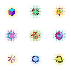 Loading and waiting icons set, pop-art style