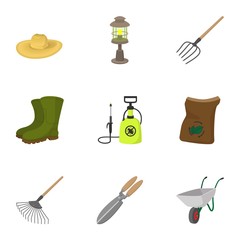 Gardening icons set, cartoon style