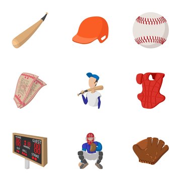 Game with bat icons set, cartoon style
