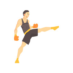 Man In Boxing Gloves And Black Uniform Kickboxing Martial Arts Fighter, Fighting Sports Professional In Traditional Fighting Sportive Clothing