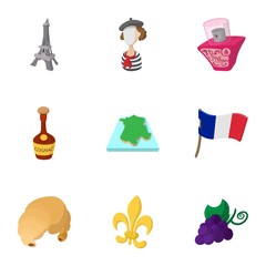 France Republic icons set, cartoon style